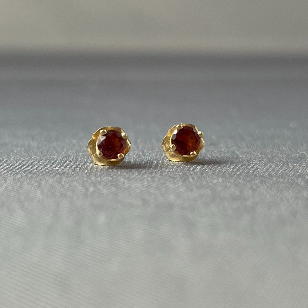 Garnet Earrings - Tiny Studs Set in Gold